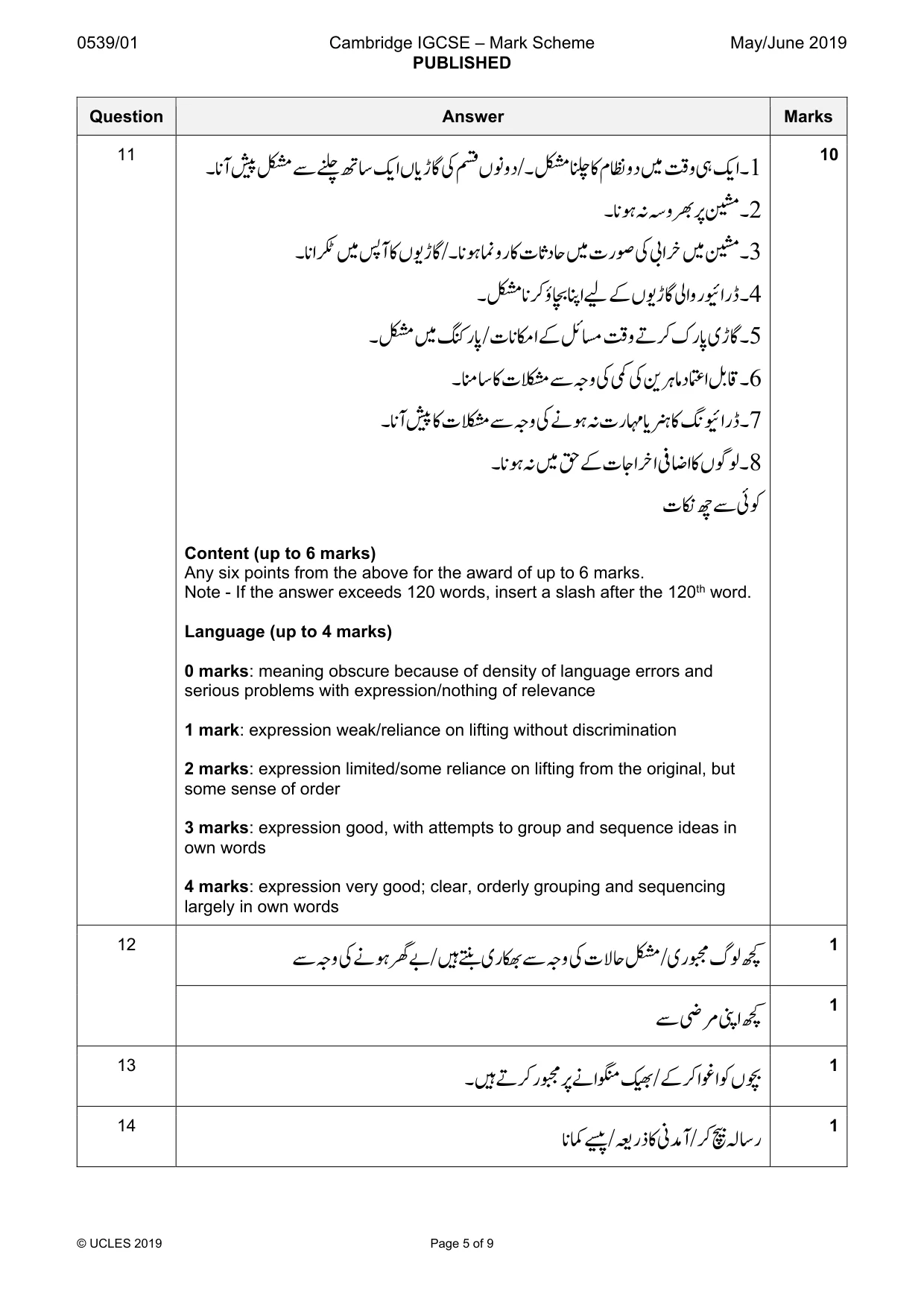 Mark scheme, page 5 of 9
