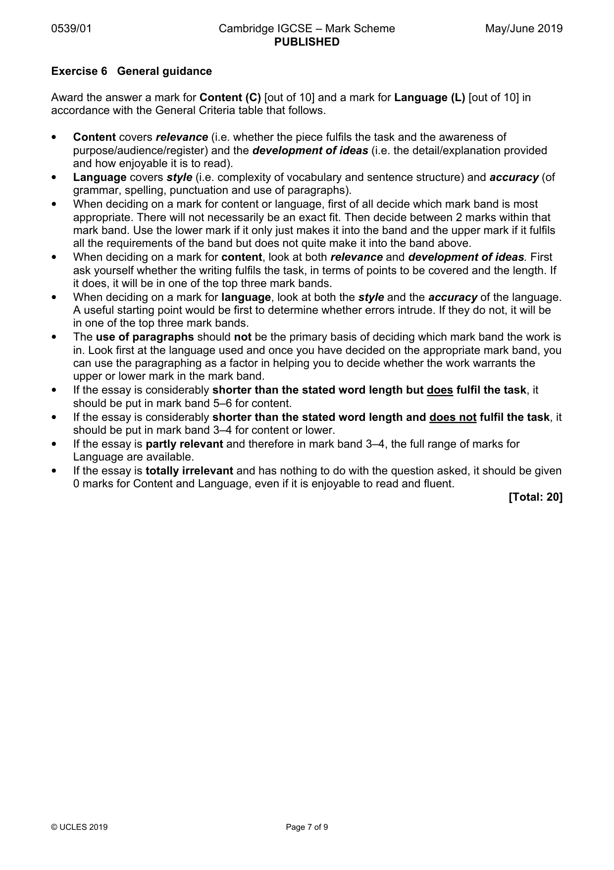 Mark scheme, page 7 of 9