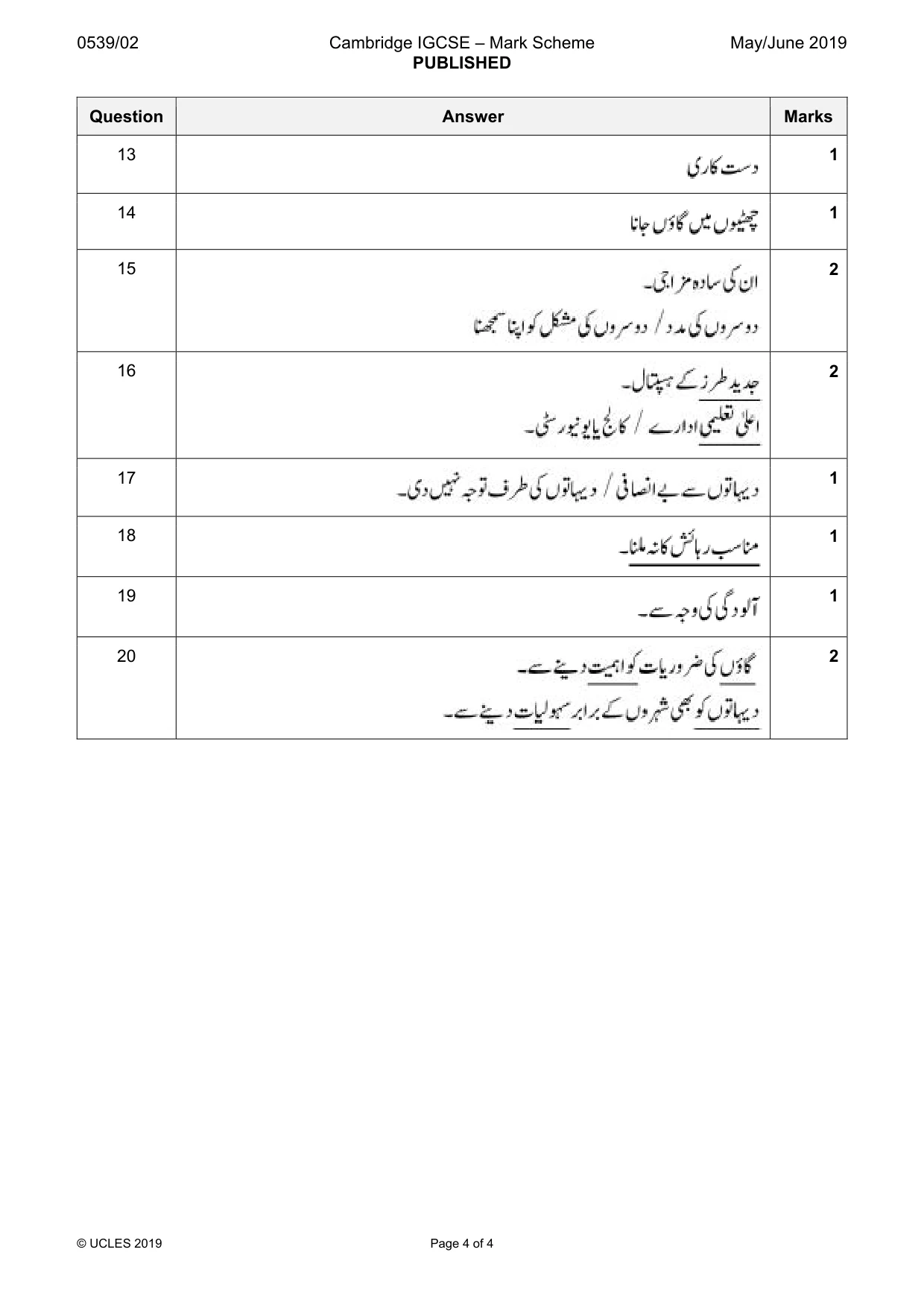 Mark scheme, page 4 of 4