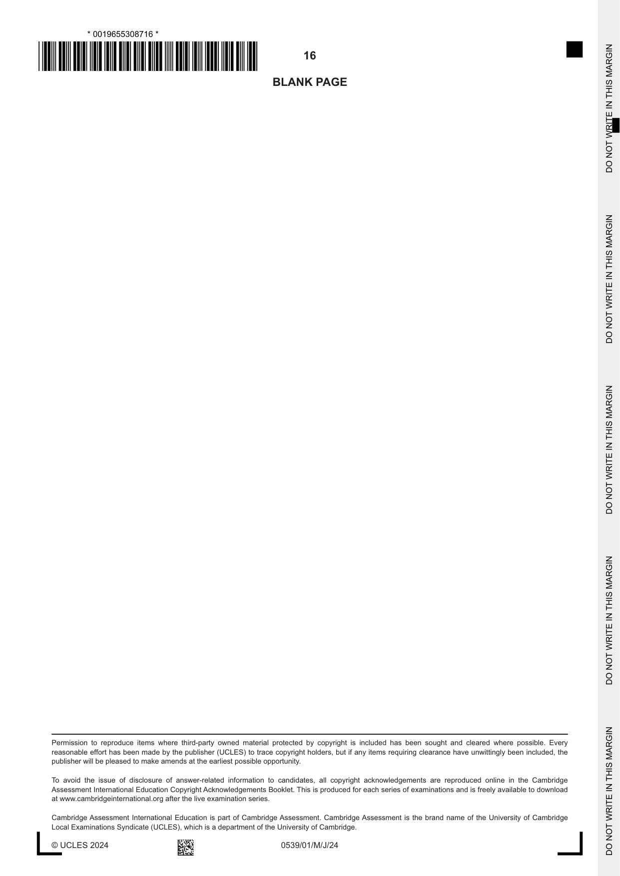 Cambridge IGCSE Urdu as a Second Language 0539 2024 May/June Paper 1 · Variant 0 question paper, page 16 of 16