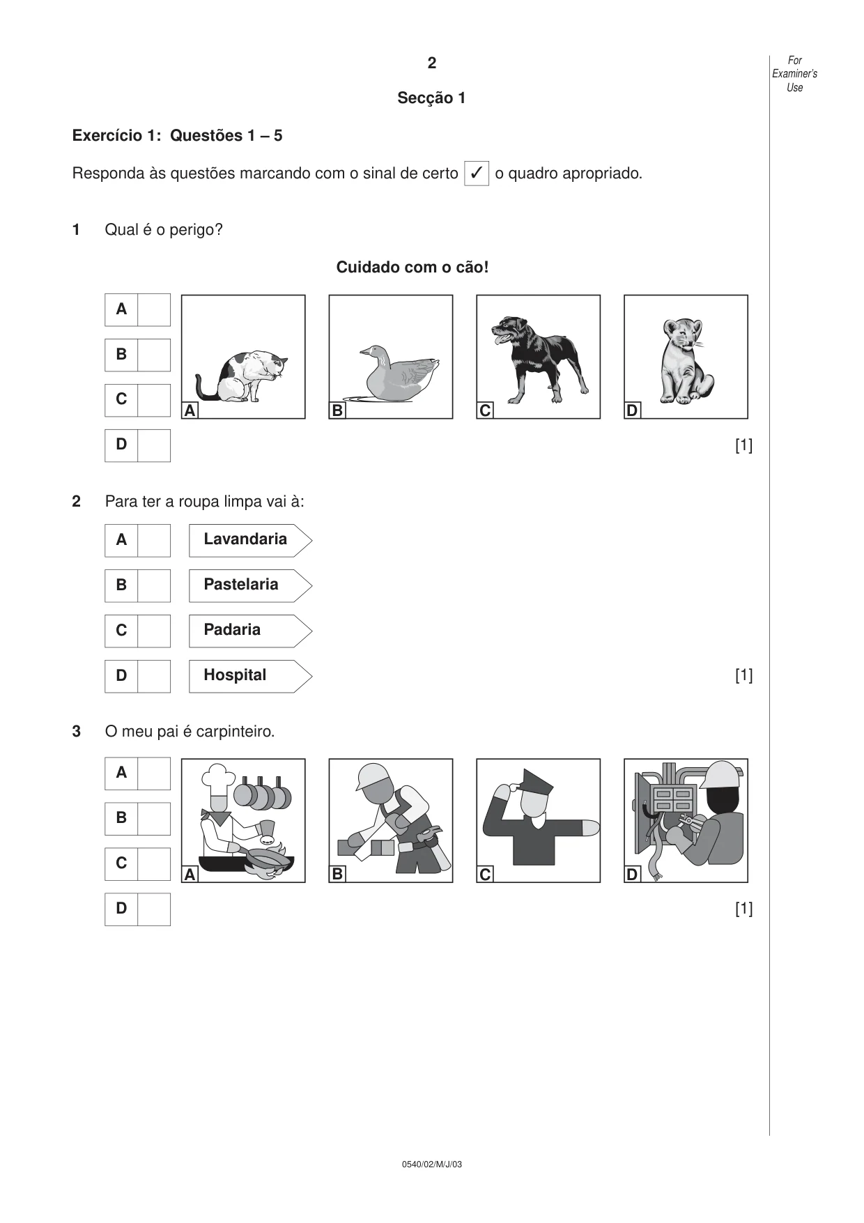 Cambridge IGCSE Portuguese - Foreign Language 0540 2003 May/June Paper 2 · Variant 1 question paper, page 2 of 20