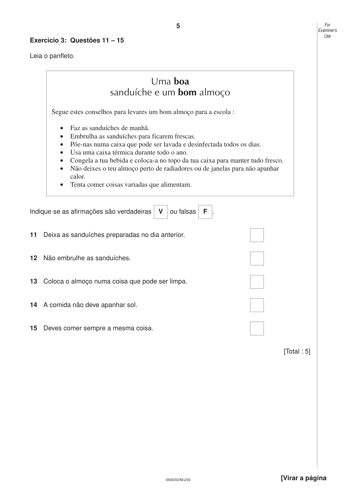 Cambridge IGCSE Portuguese - Foreign Language 0540 2003 May/June Paper 2 · Variant 1 question paper, page 5 of 20