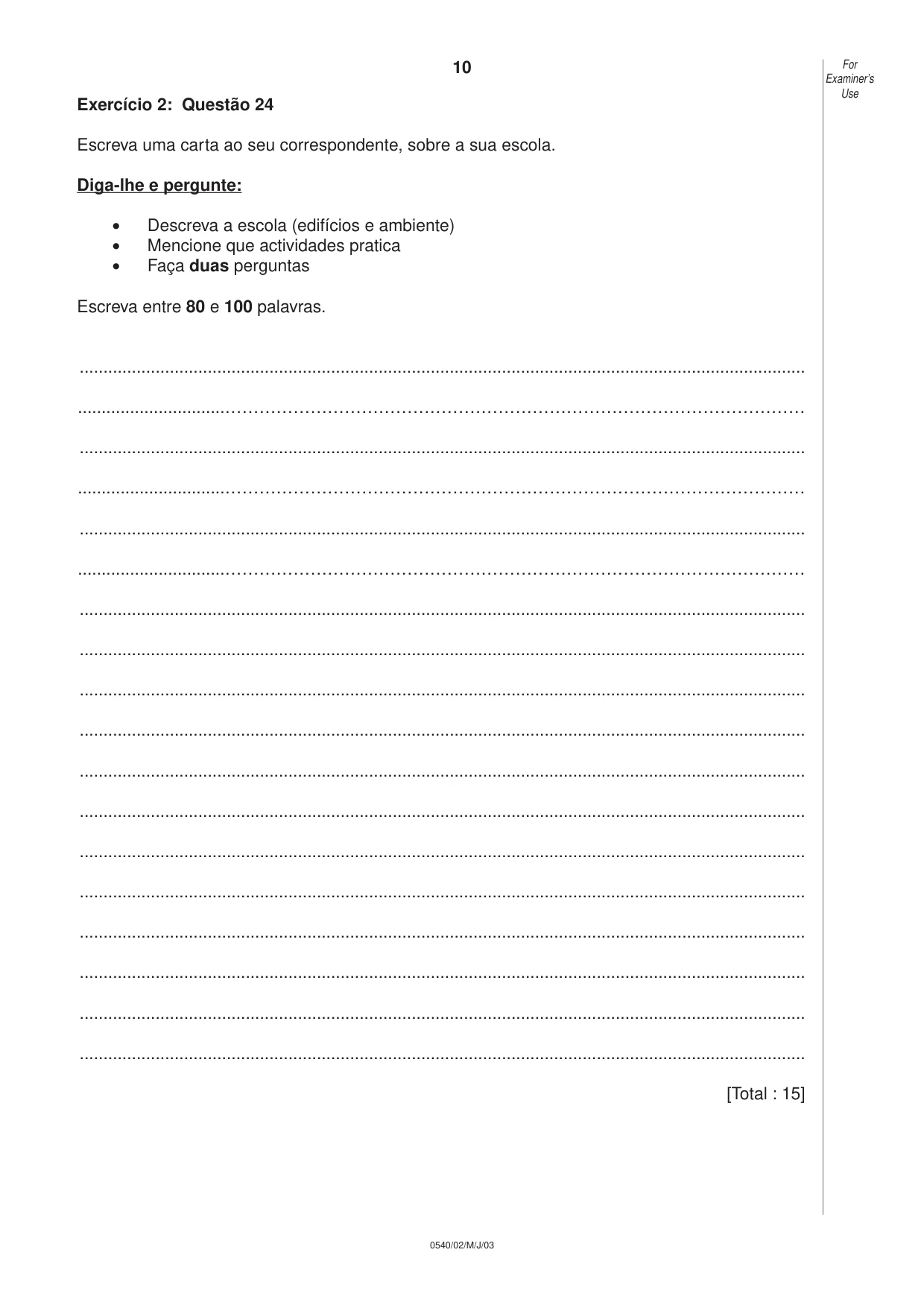 Cambridge IGCSE Portuguese - Foreign Language 0540 2003 May/June Paper 2 · Variant 1 question paper, page 10 of 20