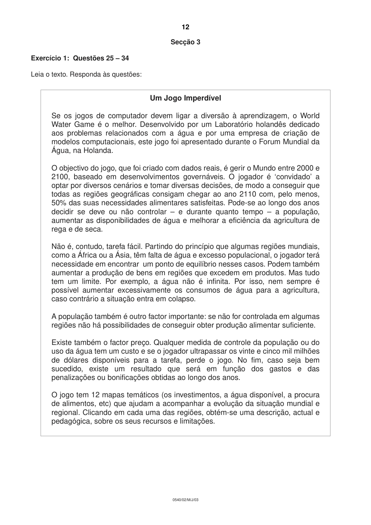 Cambridge IGCSE Portuguese - Foreign Language 0540 2003 May/June Paper 2 · Variant 1 question paper, page 12 of 20