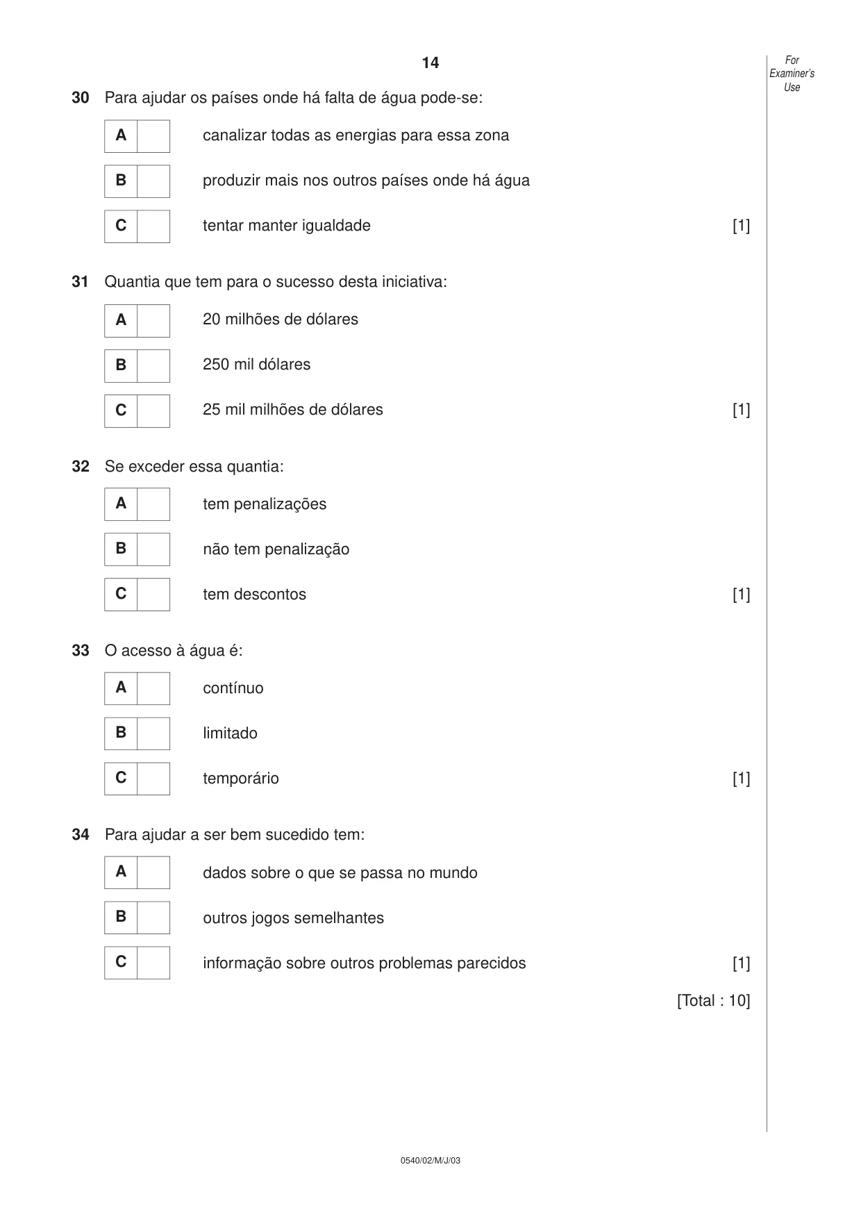 Cambridge IGCSE Portuguese - Foreign Language 0540 2003 May/June Paper 2 · Variant 1 question paper, page 14 of 20