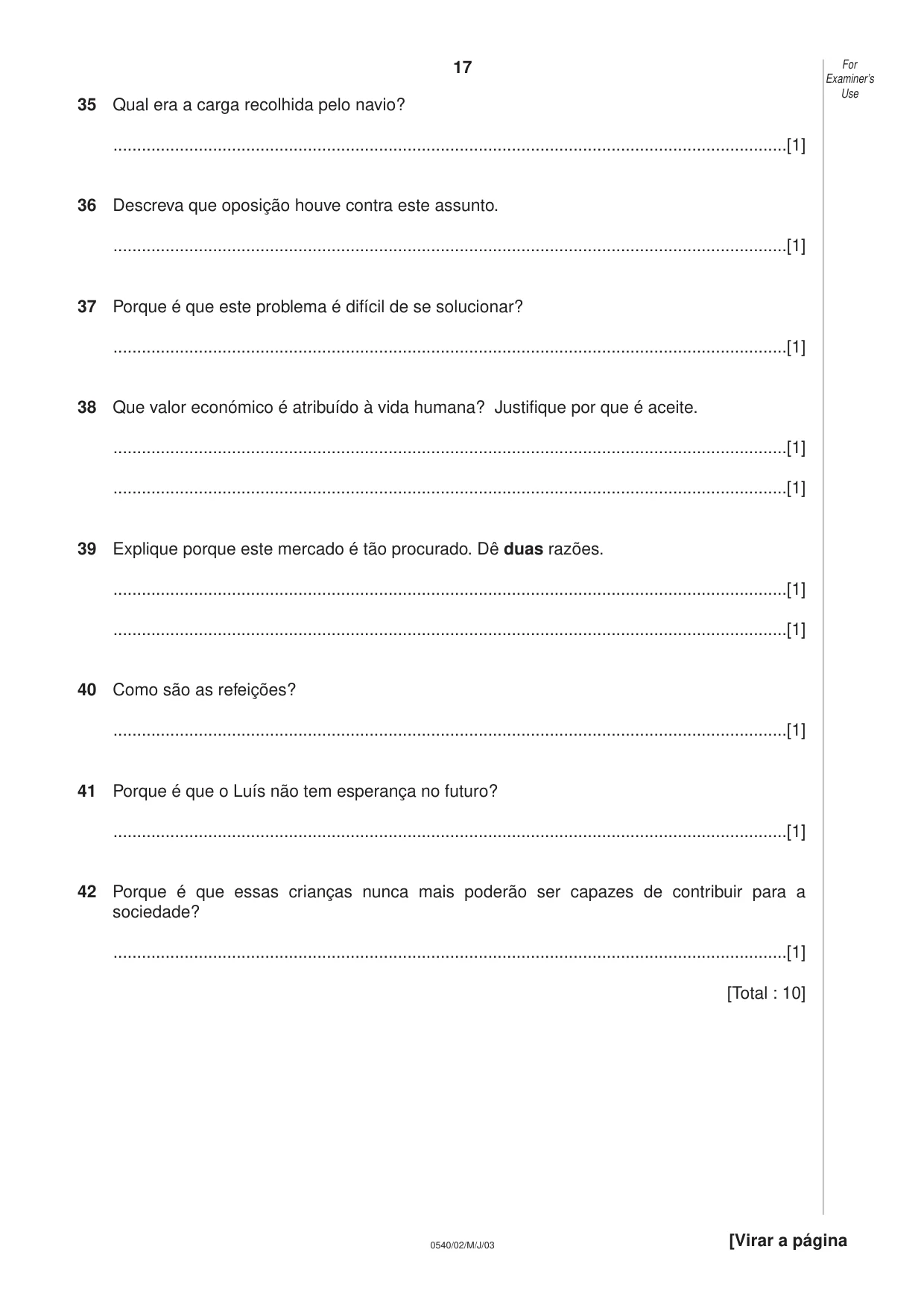 Cambridge IGCSE Portuguese - Foreign Language 0540 2003 May/June Paper 2 · Variant 1 question paper, page 17 of 20