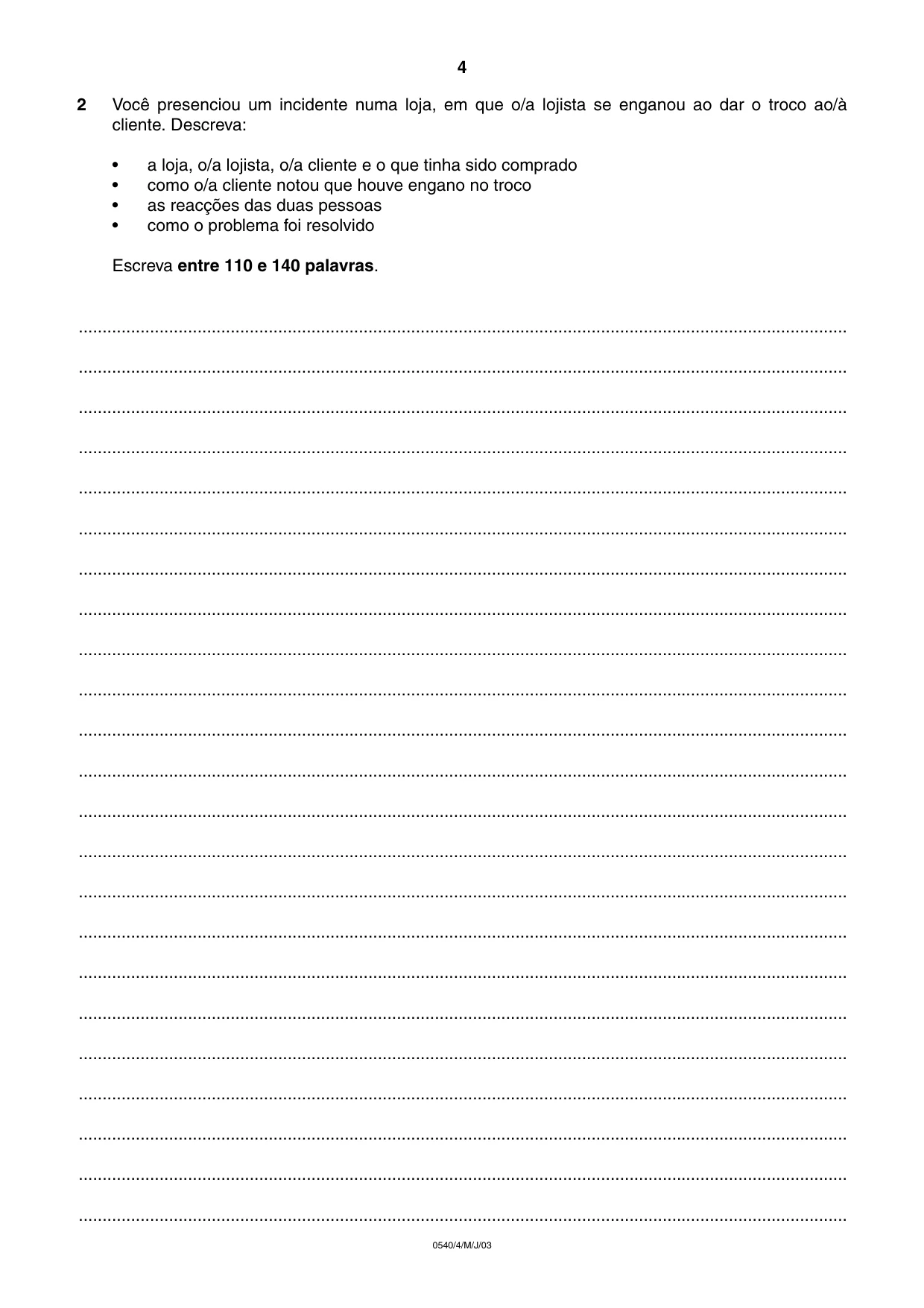 Cambridge IGCSE Portuguese - Foreign Language 0540 2003 May/June Paper 4 · Variant 1 question paper, page 4 of 4