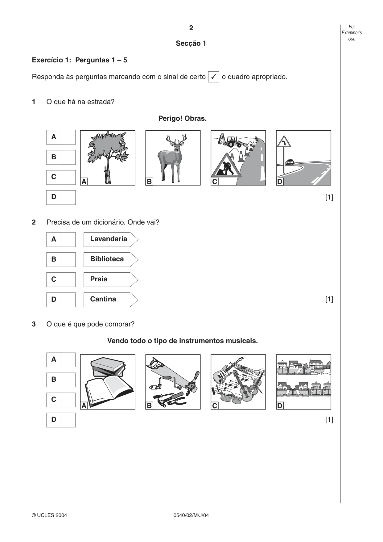 Cambridge IGCSE Portuguese - Foreign Language 0540 2004 May/June Paper 2 · Variant 1 question paper, page 2 of 20