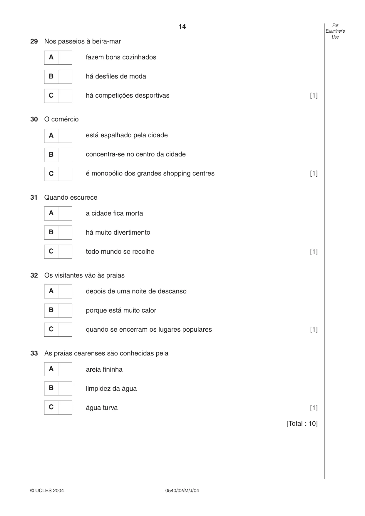 Cambridge IGCSE Portuguese - Foreign Language 0540 2004 May/June Paper 2 · Variant 1 question paper, page 14 of 20