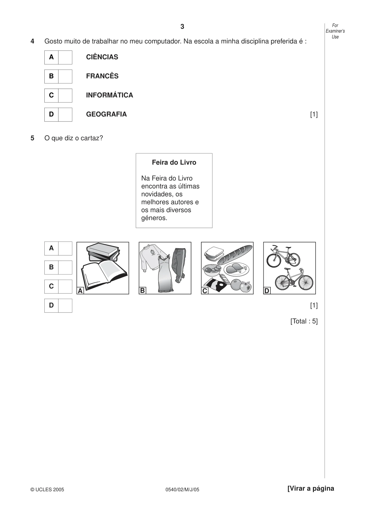 Cambridge IGCSE Portuguese - Foreign Language 0540 2005 May/June Paper 2 · Variant 1 question paper, page 3 of 20