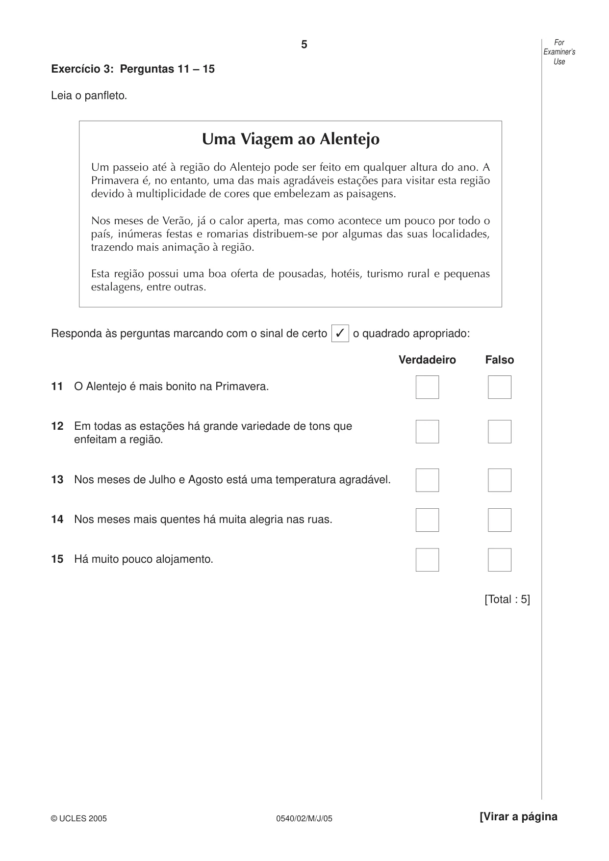 Cambridge IGCSE Portuguese - Foreign Language 0540 2005 May/June Paper 2 · Variant 1 question paper, page 5 of 20