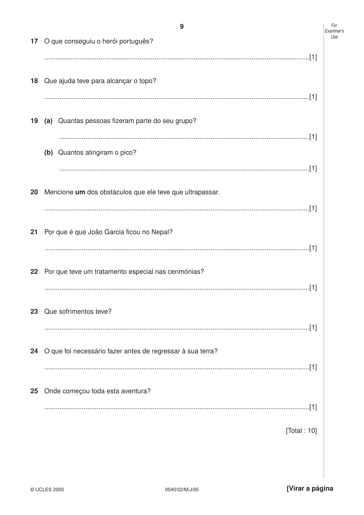 Cambridge IGCSE Portuguese - Foreign Language 0540 2005 May/June Paper 2 · Variant 1 question paper, page 9 of 20