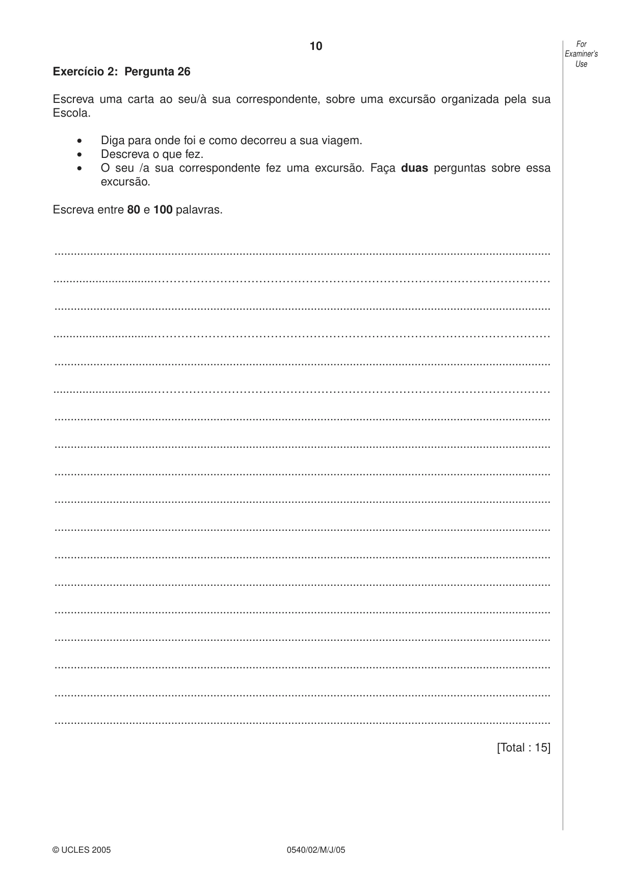 Cambridge IGCSE Portuguese - Foreign Language 0540 2005 May/June Paper 2 · Variant 1 question paper, page 10 of 20