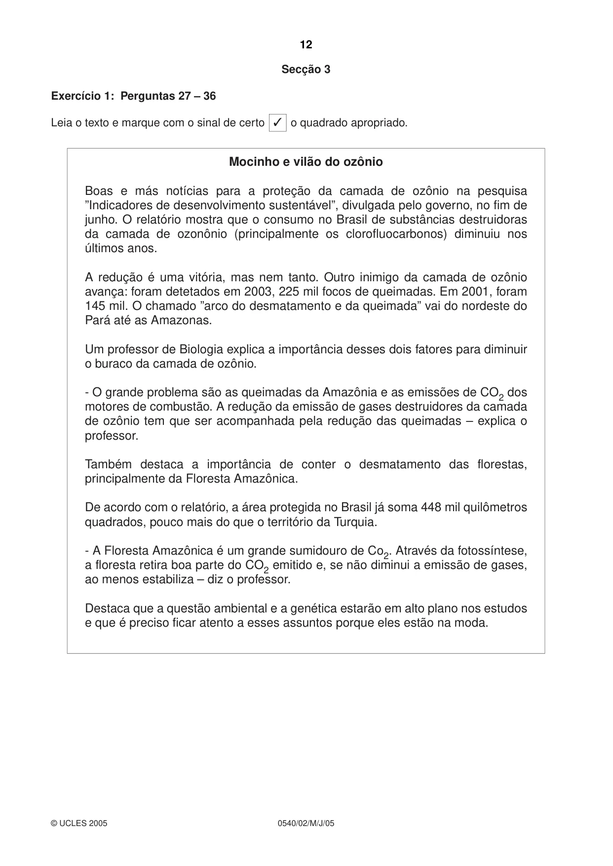 Cambridge IGCSE Portuguese - Foreign Language 0540 2005 May/June Paper 2 · Variant 1 question paper, page 12 of 20