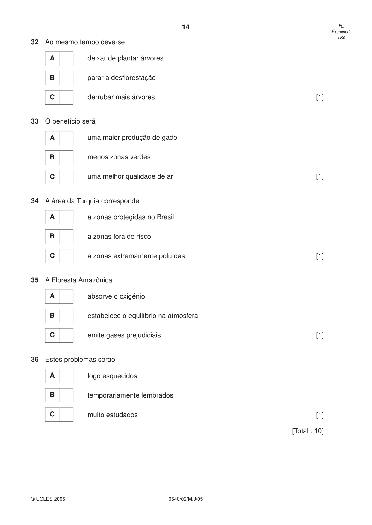 Cambridge IGCSE Portuguese - Foreign Language 0540 2005 May/June Paper 2 · Variant 1 question paper, page 14 of 20