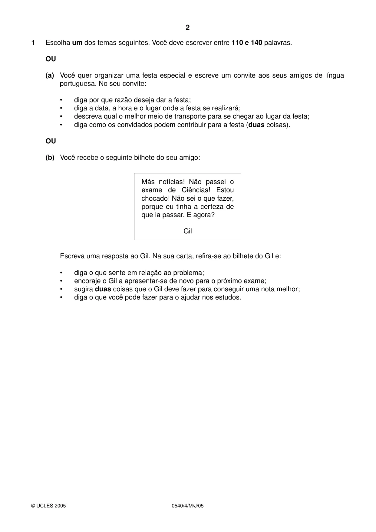 Cambridge IGCSE Portuguese - Foreign Language 0540 2005 May/June Paper 4 · Variant 1 question paper, page 2 of 4