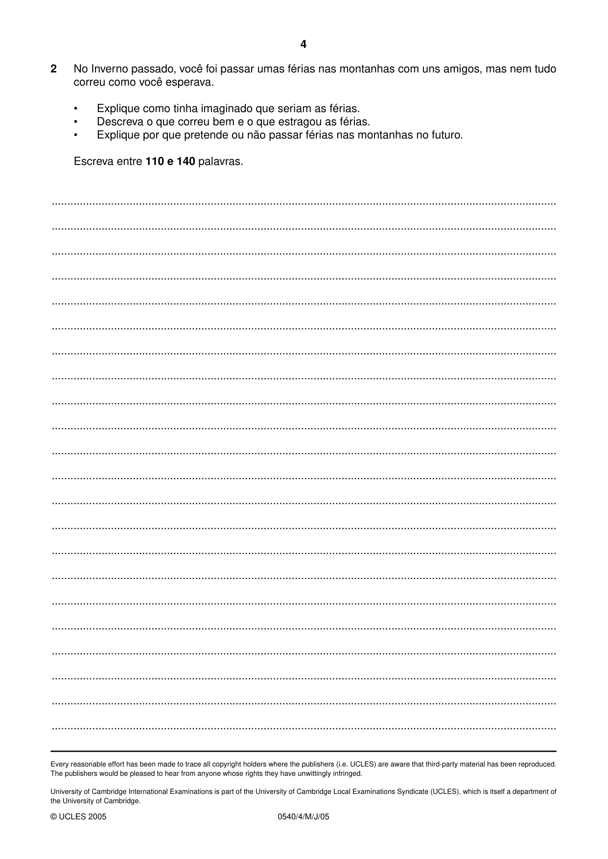 Cambridge IGCSE Portuguese - Foreign Language 0540 2005 May/June Paper 4 · Variant 1 question paper, page 4 of 4