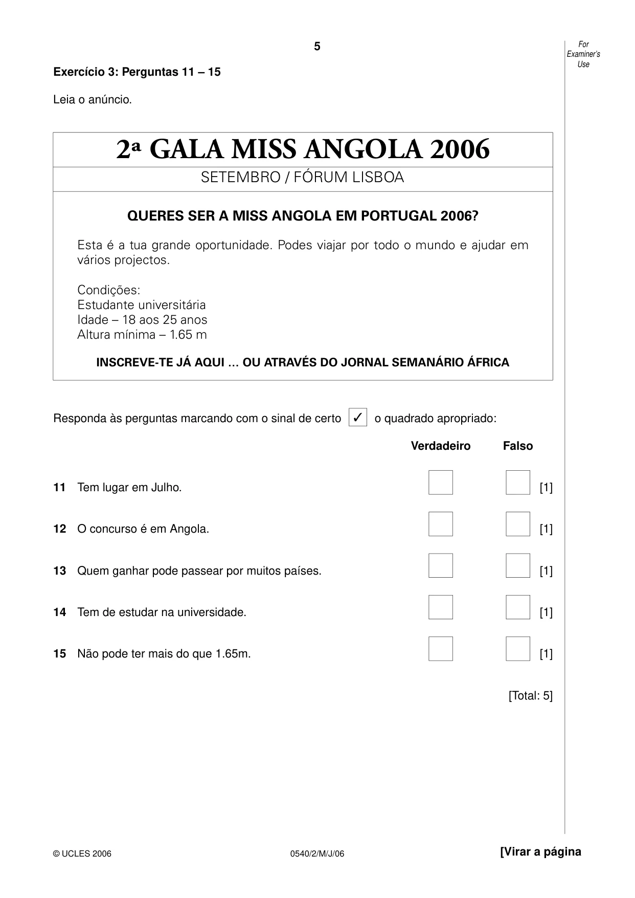 Cambridge IGCSE Portuguese - Foreign Language 0540 2006 May/June Paper 2 · Variant 1 question paper, page 5 of 20