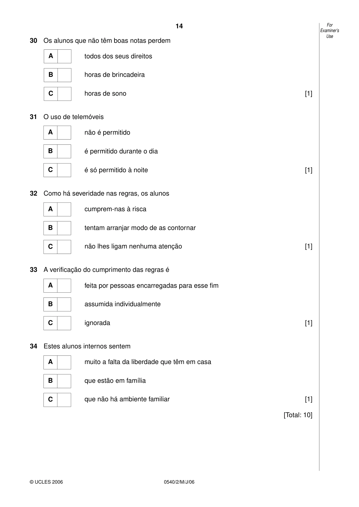 Cambridge IGCSE Portuguese - Foreign Language 0540 2006 May/June Paper 2 · Variant 1 question paper, page 14 of 20