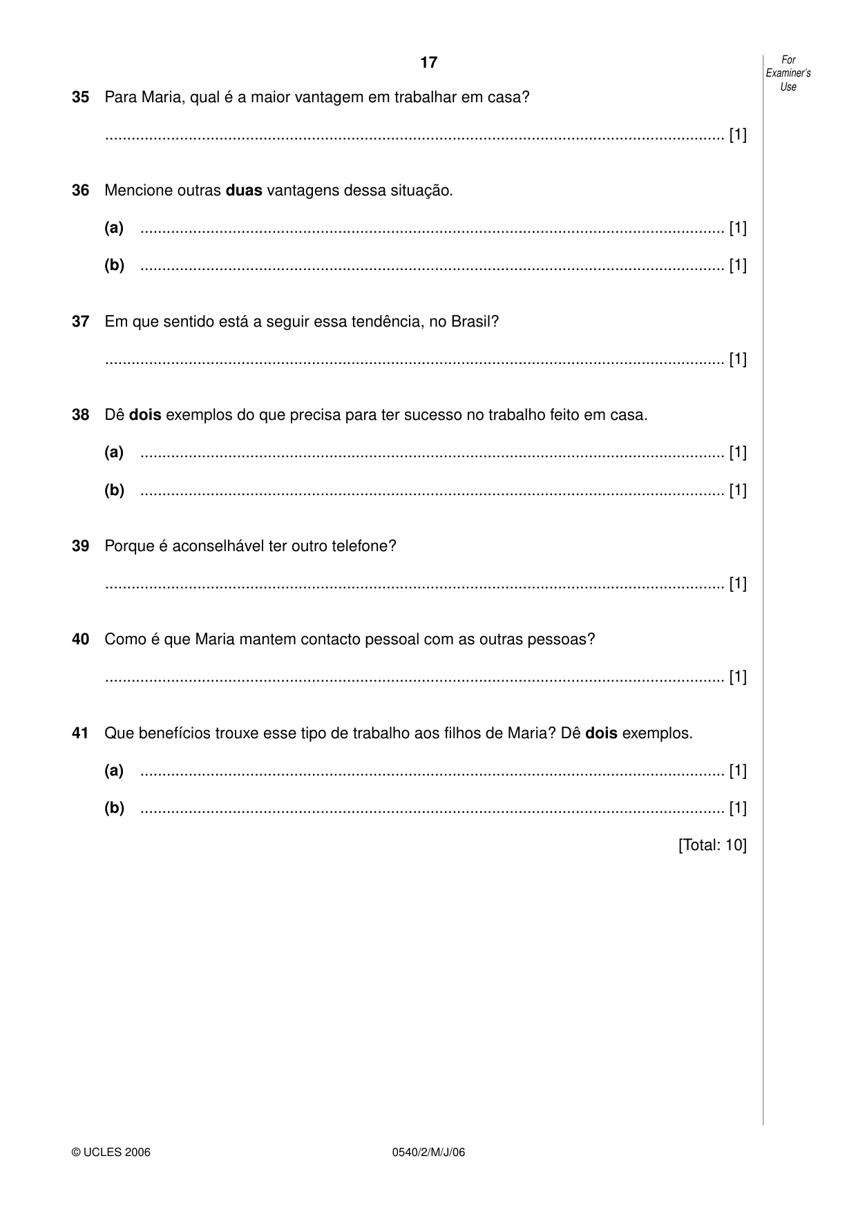 Cambridge IGCSE Portuguese - Foreign Language 0540 2006 May/June Paper 2 · Variant 1 question paper, page 17 of 20
