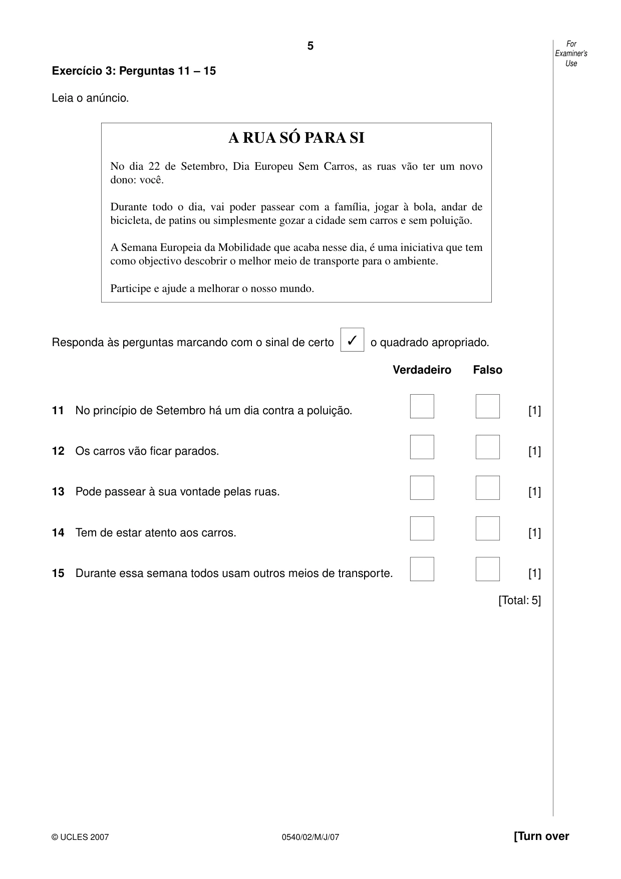 Cambridge IGCSE Portuguese - Foreign Language 0540 2007 May/June Paper 2 · Variant 1 question paper, page 5 of 20