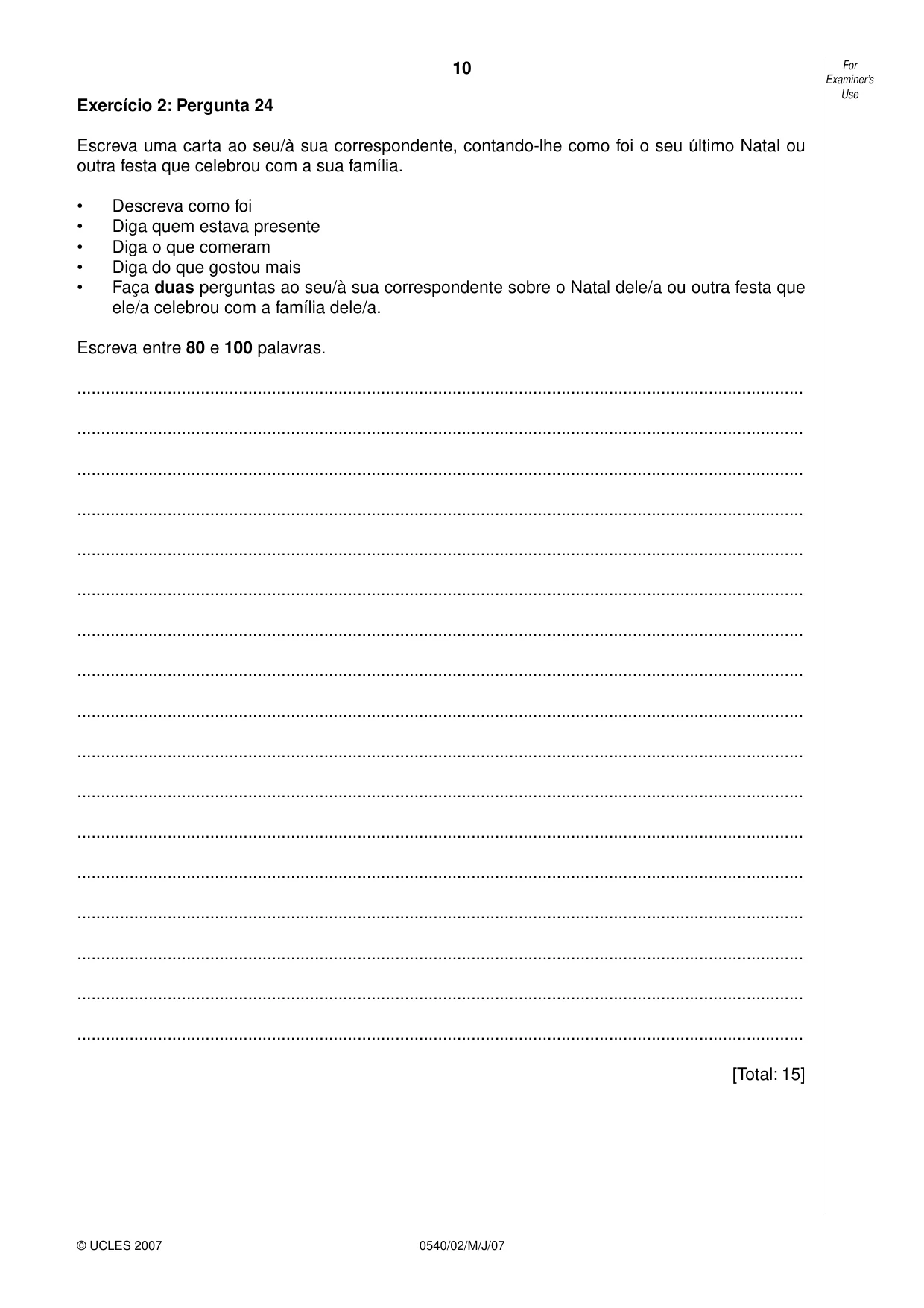 Cambridge IGCSE Portuguese - Foreign Language 0540 2007 May/June Paper 2 · Variant 1 question paper, page 10 of 20