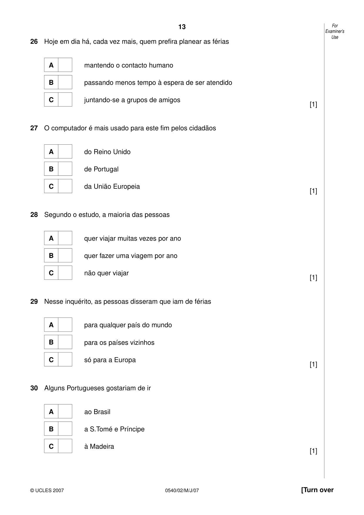 Cambridge IGCSE Portuguese - Foreign Language 0540 2007 May/June Paper 2 · Variant 1 question paper, page 13 of 20