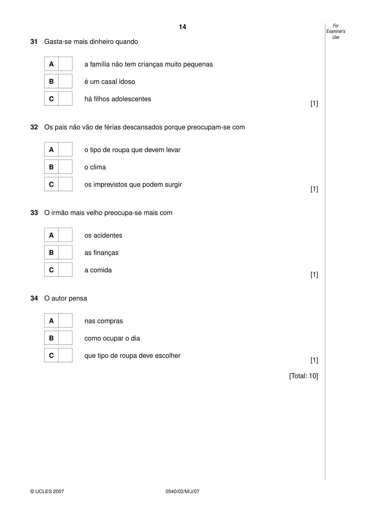 Cambridge IGCSE Portuguese - Foreign Language 0540 2007 May/June Paper 2 · Variant 1 question paper, page 14 of 20