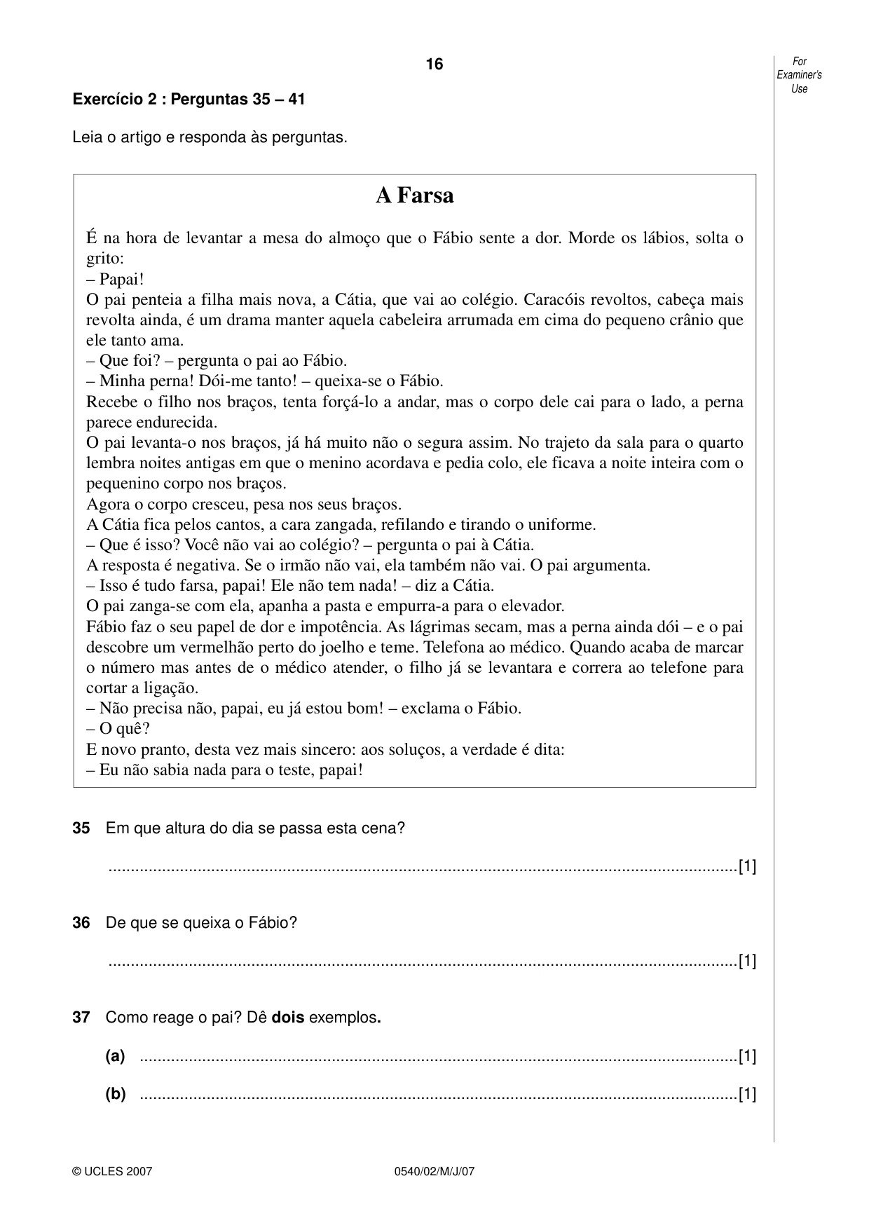 Cambridge IGCSE Portuguese - Foreign Language 0540 2007 May/June Paper 2 · Variant 1 question paper, page 16 of 20