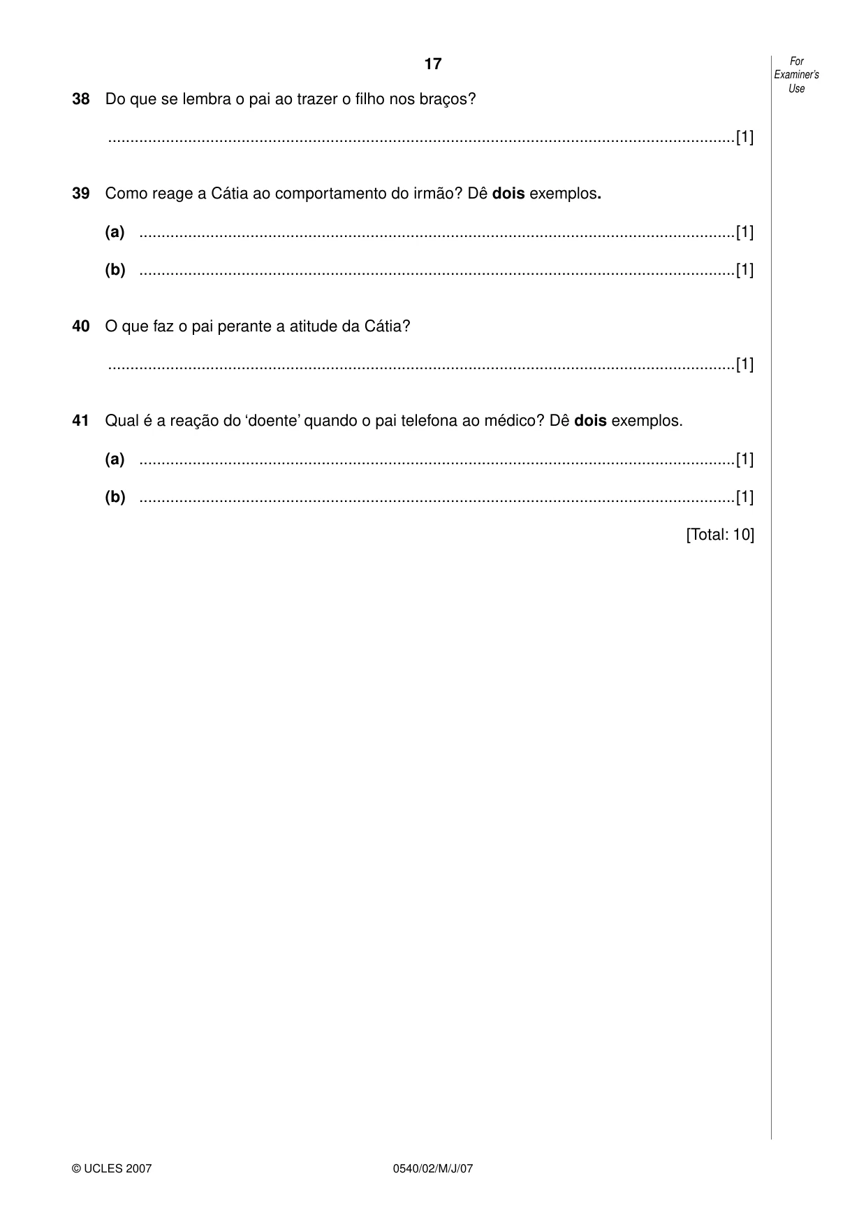 Cambridge IGCSE Portuguese - Foreign Language 0540 2007 May/June Paper 2 · Variant 1 question paper, page 17 of 20