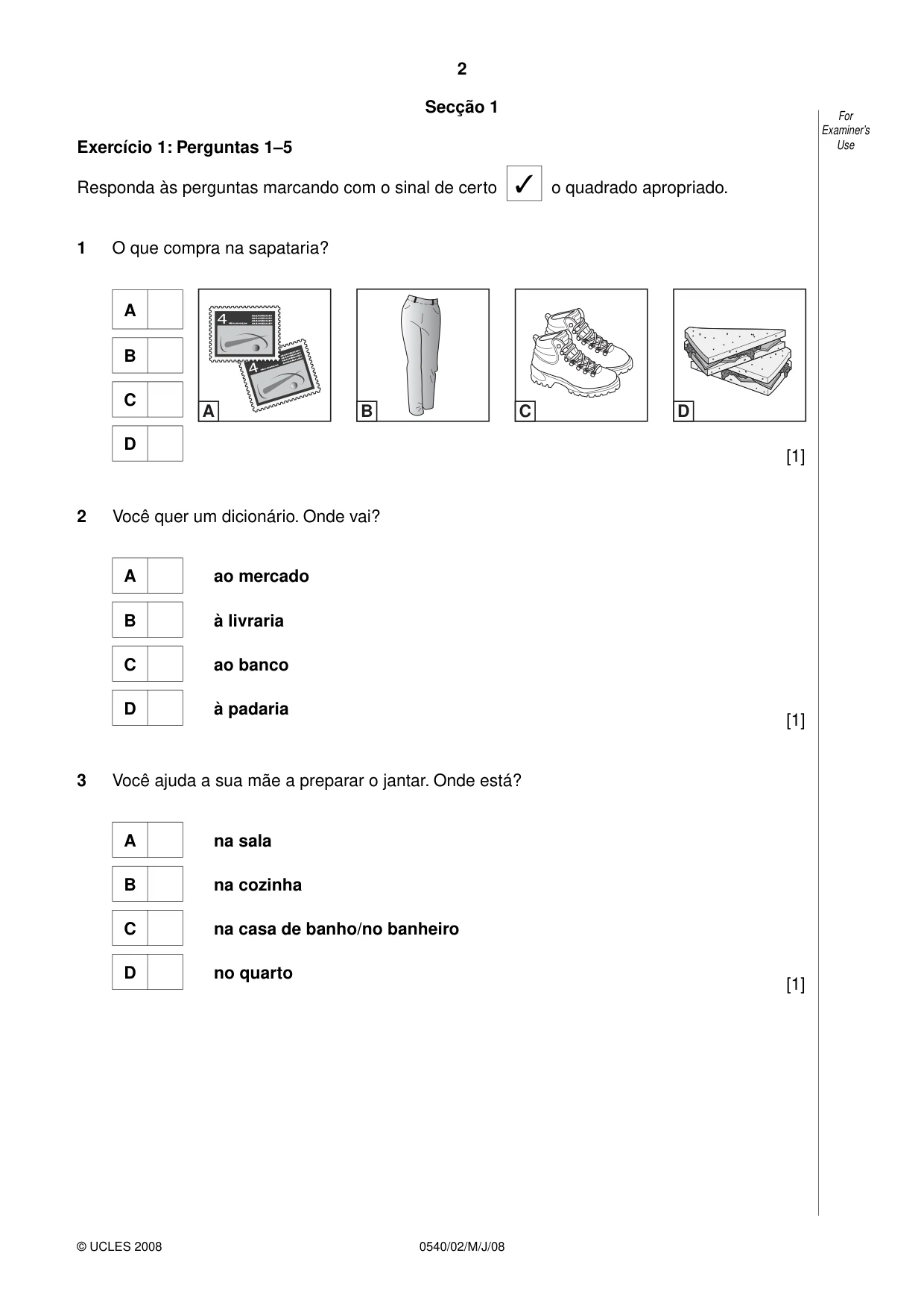 Cambridge IGCSE Portuguese - Foreign Language 0540 2008 May/June Paper 2 · Variant 1 question paper, page 2 of 16