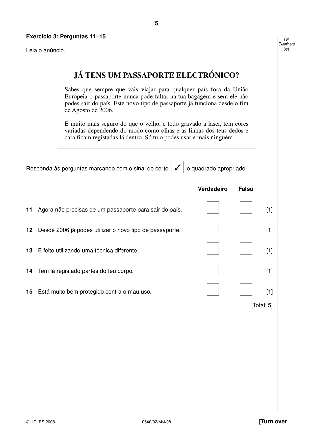 Cambridge IGCSE Portuguese - Foreign Language 0540 2008 May/June Paper 2 · Variant 1 question paper, page 5 of 16