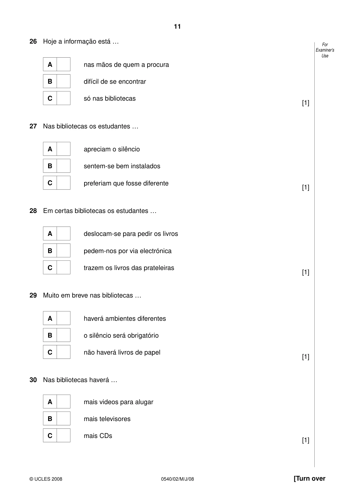 Cambridge IGCSE Portuguese - Foreign Language 0540 2008 May/June Paper 2 · Variant 1 question paper, page 11 of 16
