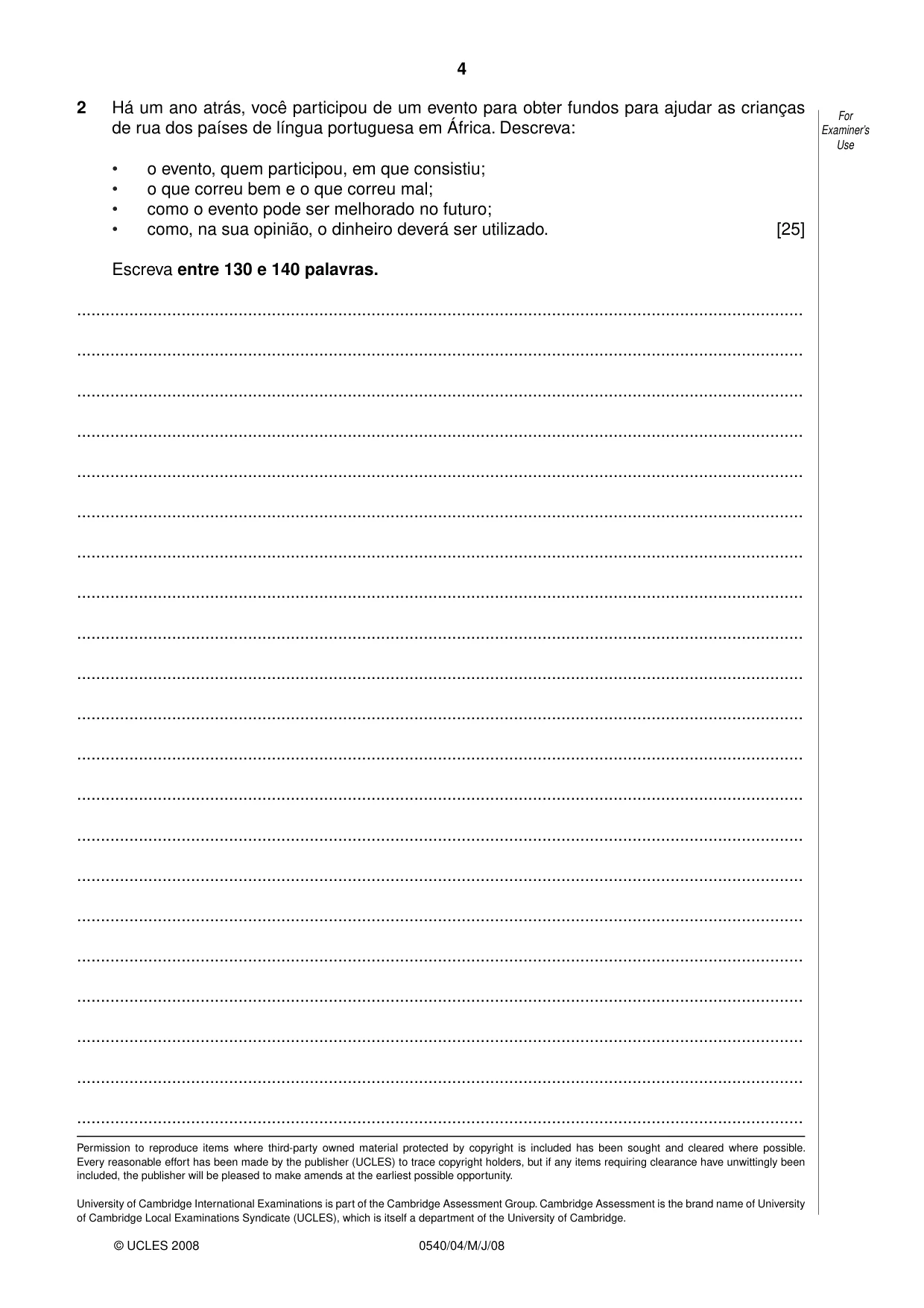 Cambridge IGCSE Portuguese - Foreign Language 0540 2008 May/June Paper 4 · Variant 1 question paper, page 4 of 4