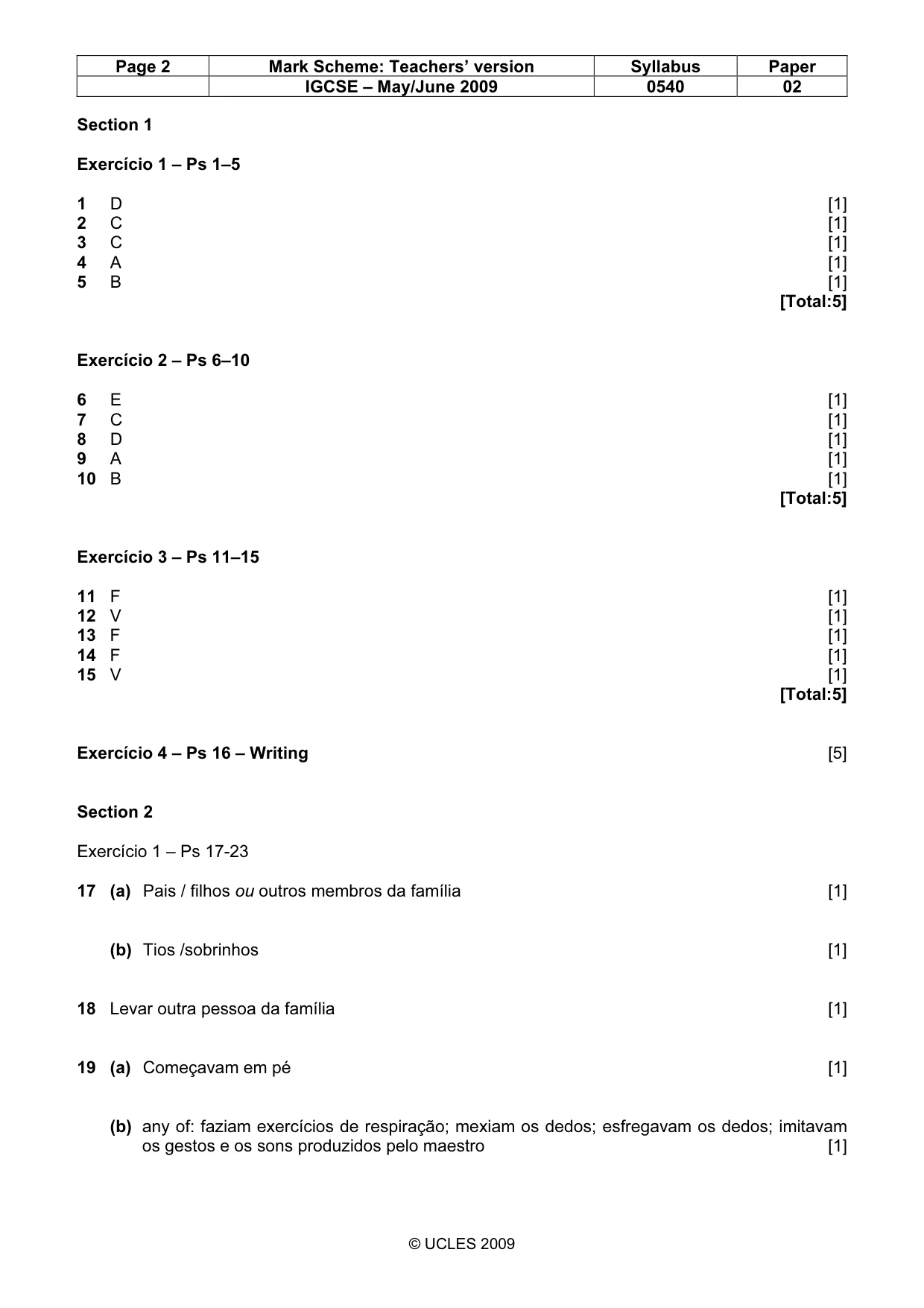 Mark scheme, page 2 of 3