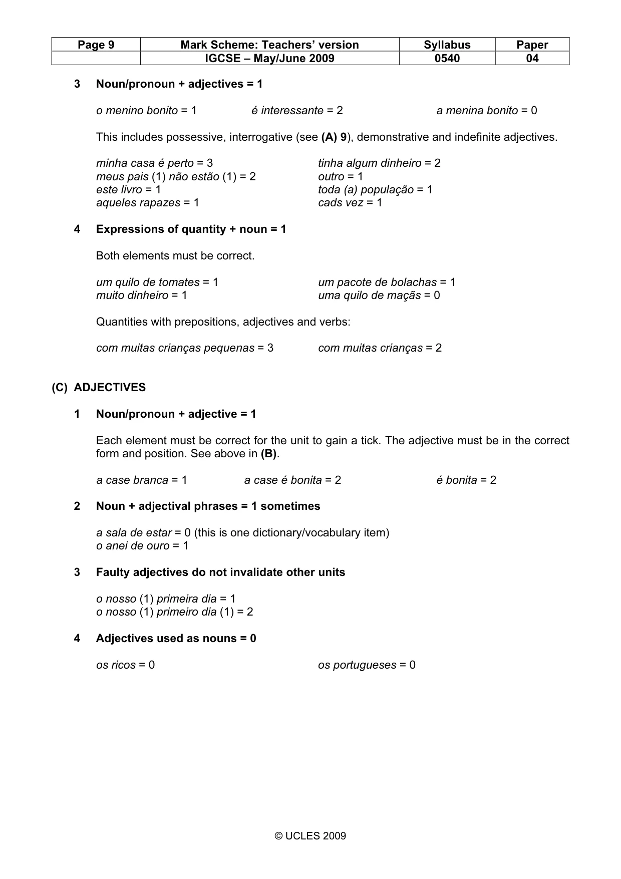 Mark scheme, page 9 of 13
