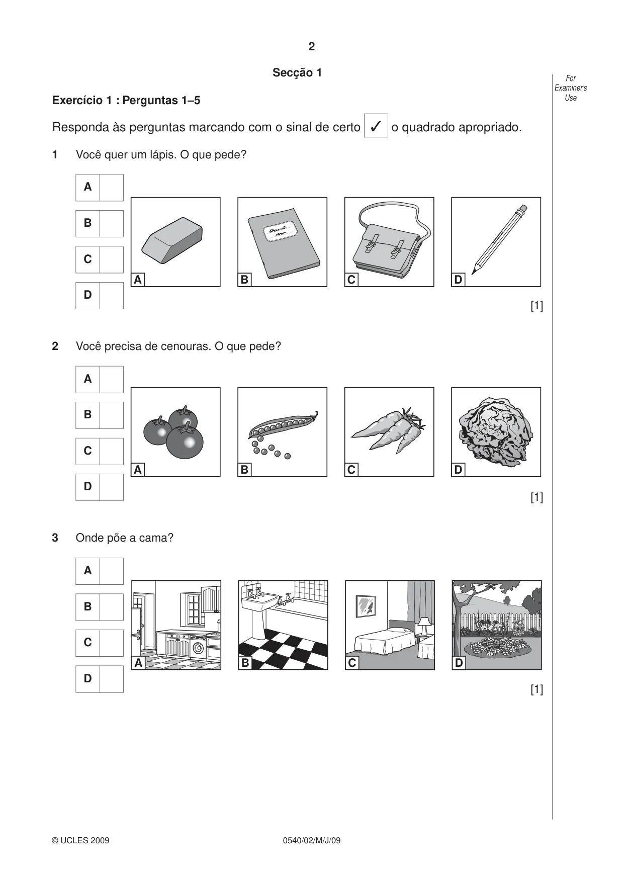 Cambridge IGCSE Portuguese - Foreign Language 0540 2009 May/June Paper 2 · Variant 1 question paper, page 2 of 16