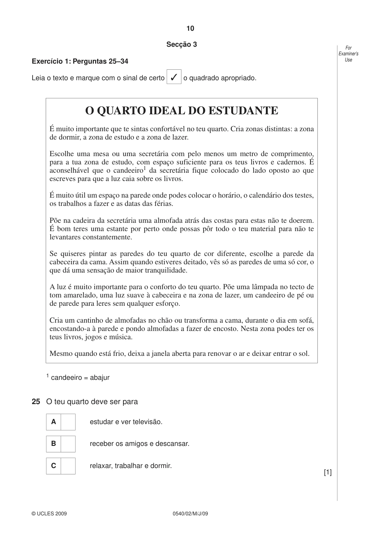 Cambridge IGCSE Portuguese - Foreign Language 0540 2009 May/June Paper 2 · Variant 1 question paper, page 10 of 16
