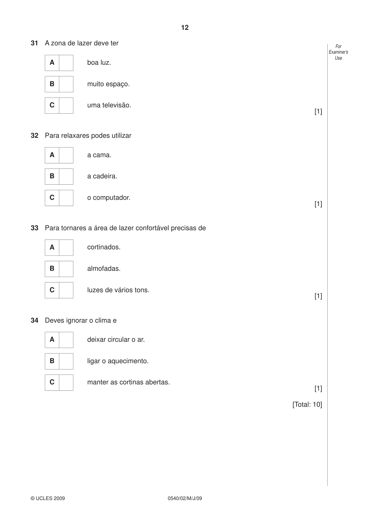 Cambridge IGCSE Portuguese - Foreign Language 0540 2009 May/June Paper 2 · Variant 1 question paper, page 12 of 16
