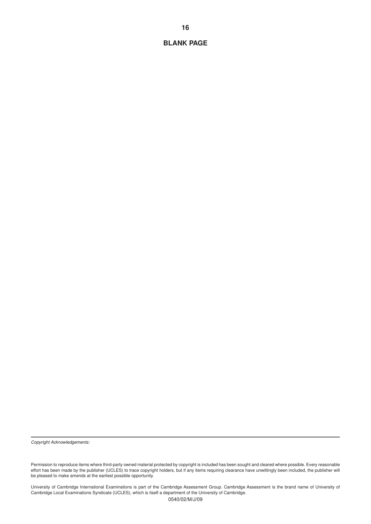 Cambridge IGCSE Portuguese - Foreign Language 0540 2009 May/June Paper 2 · Variant 1 question paper, page 16 of 16