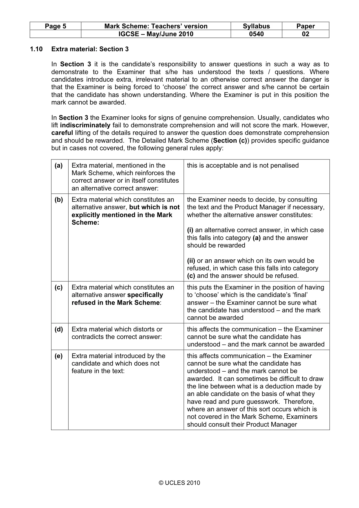 Mark scheme, page 5 of 11