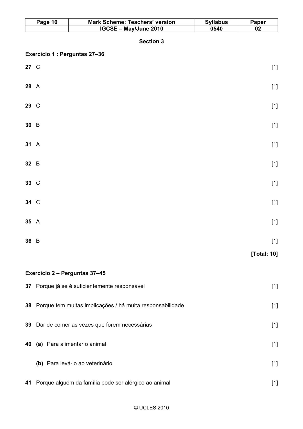 Mark scheme, page 10 of 11