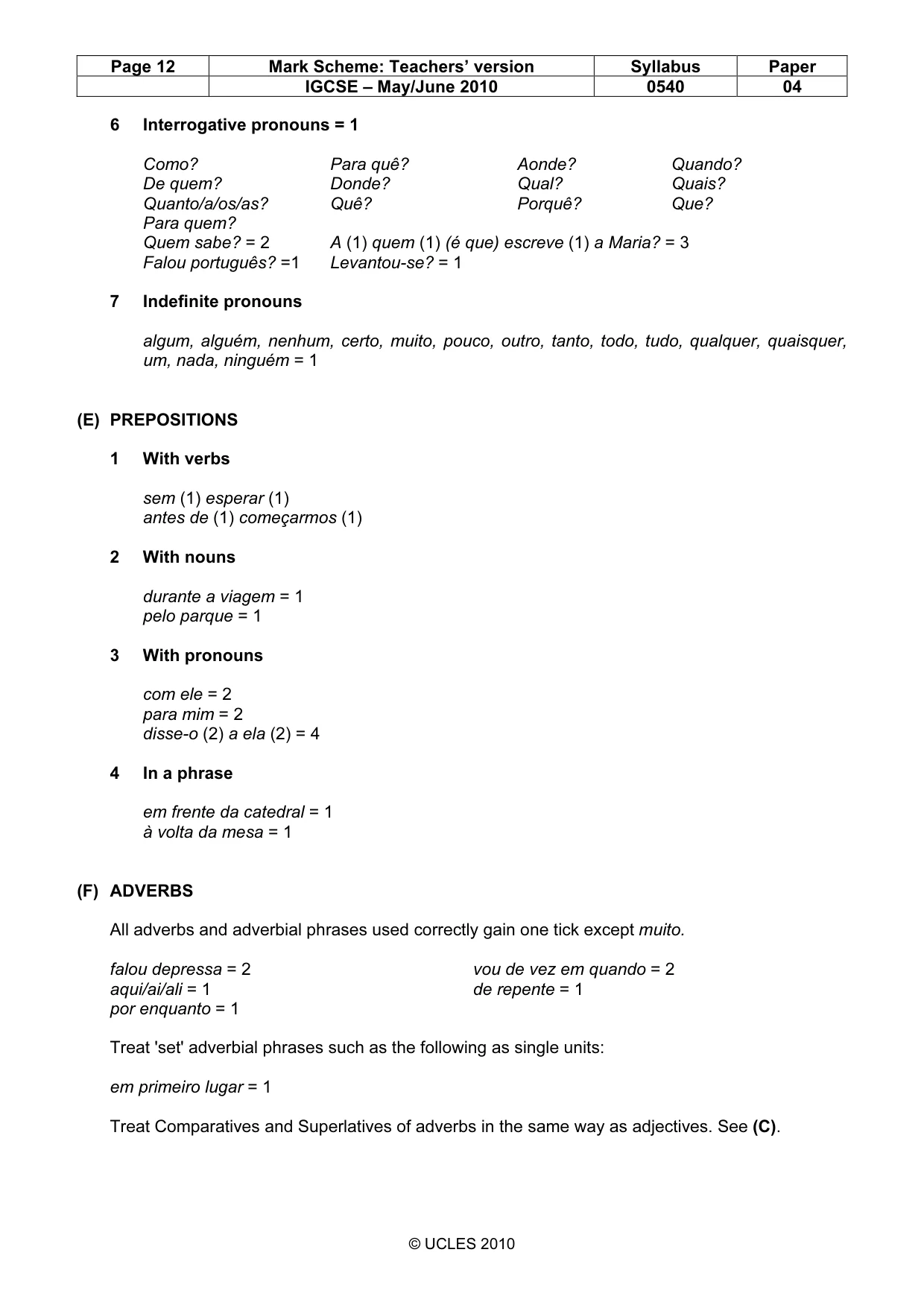 Mark scheme, page 12 of 14
