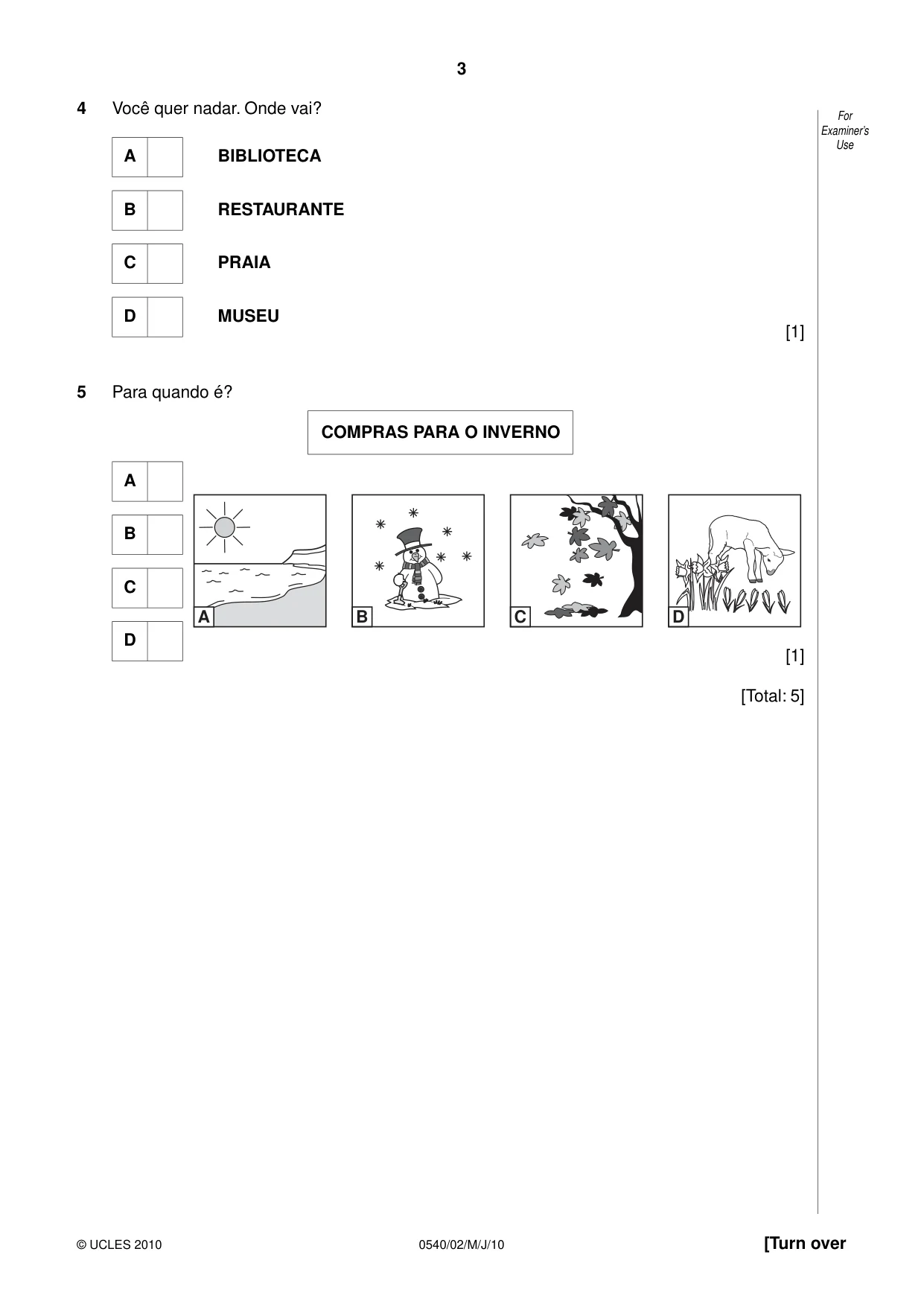 Cambridge IGCSE Portuguese - Foreign Language 0540 2010 May/June Paper 2 · Variant 1 question paper, page 3 of 16