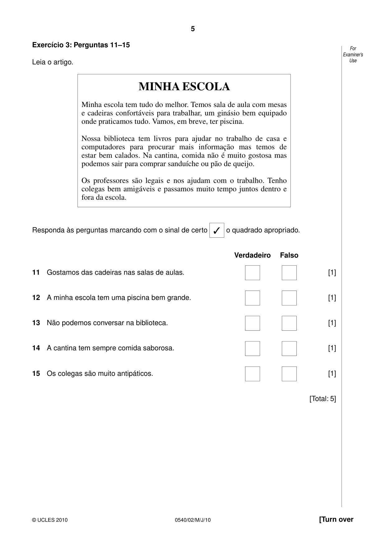 Cambridge IGCSE Portuguese - Foreign Language 0540 2010 May/June Paper 2 · Variant 1 question paper, page 5 of 16