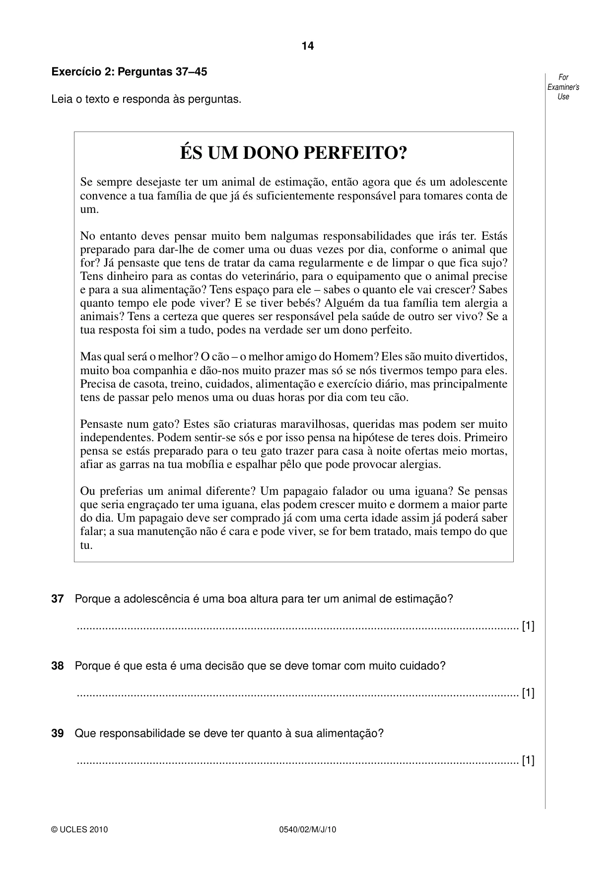 Cambridge IGCSE Portuguese - Foreign Language 0540 2010 May/June Paper 2 · Variant 1 question paper, page 14 of 16