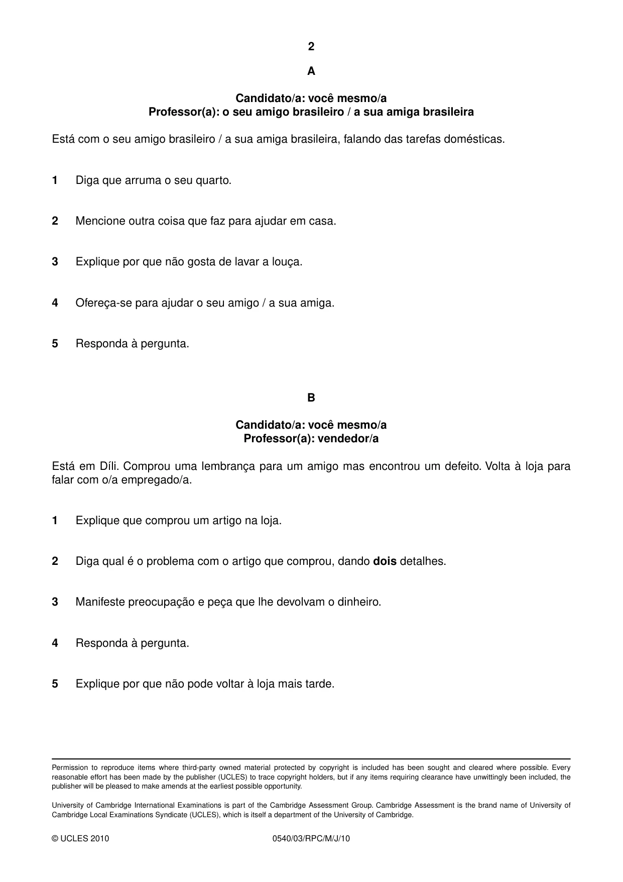Cambridge IGCSE Portuguese - Foreign Language 0540 2010 May/June Paper 3 · Variant 1 question paper, page 4 of 18