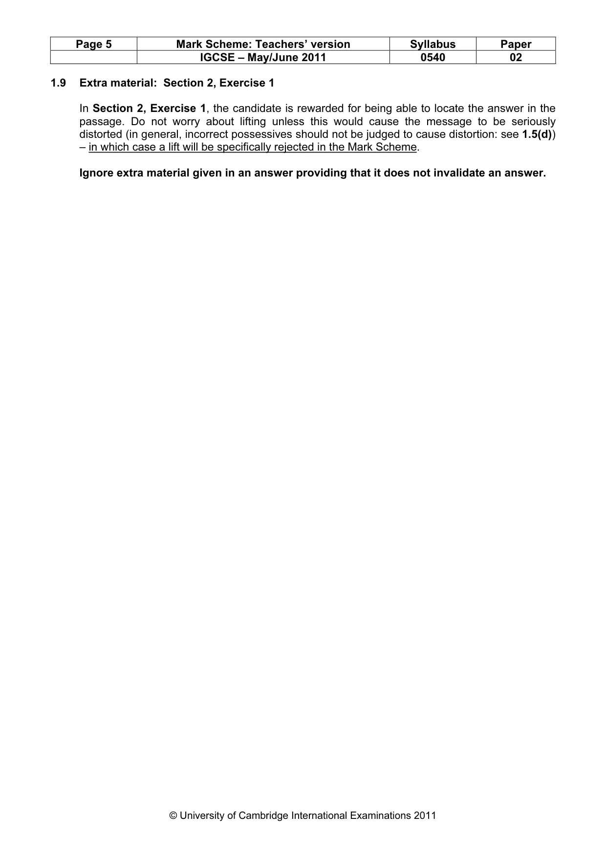 Mark scheme, page 5 of 12