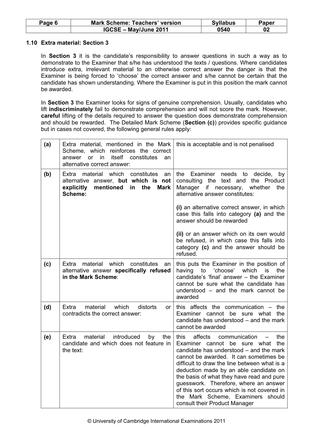 Mark scheme, page 6 of 12