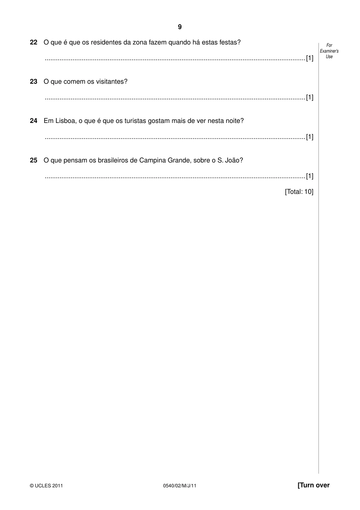 Cambridge IGCSE Portuguese - Foreign Language 0540 2011 May/June Paper 2 · Variant 1 question paper, page 9 of 20